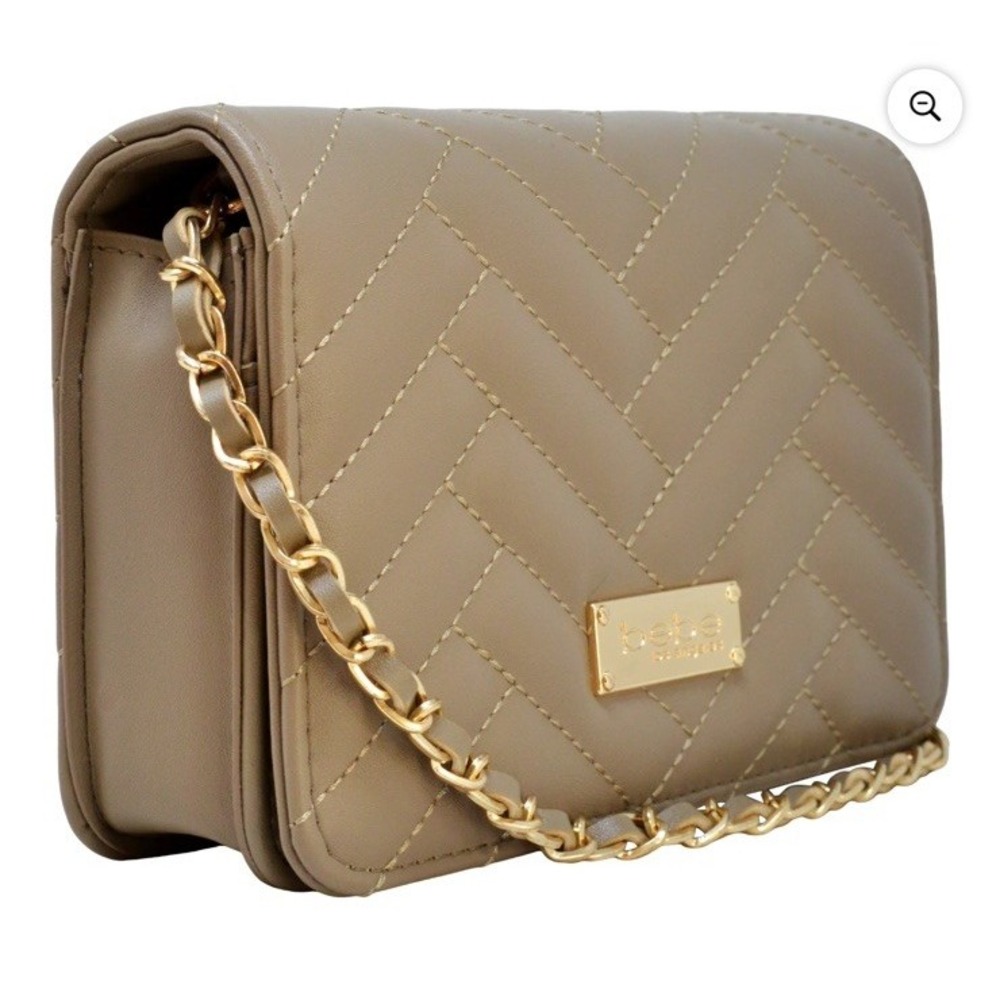 Bebe Sophia Shoulder Crossbody Bag Tan Small Purse w/Gold Chain New NWT Gift‎